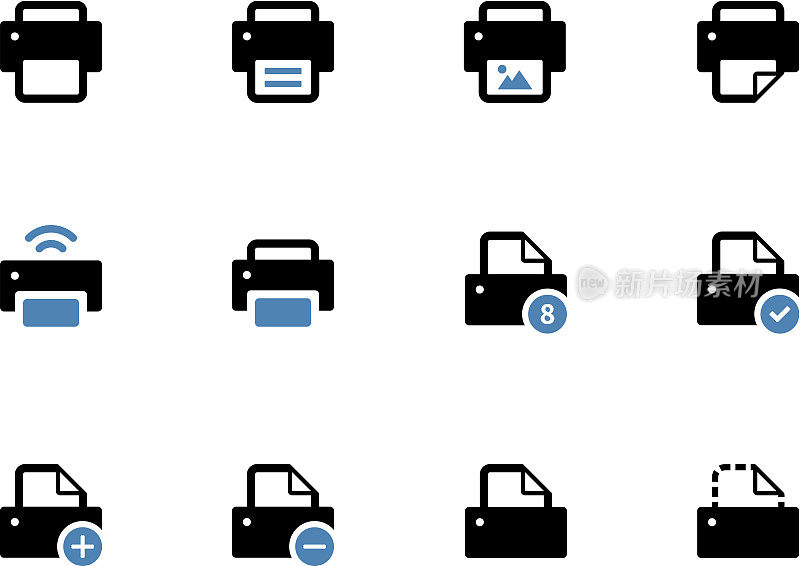 Printer duotone icons on white background.